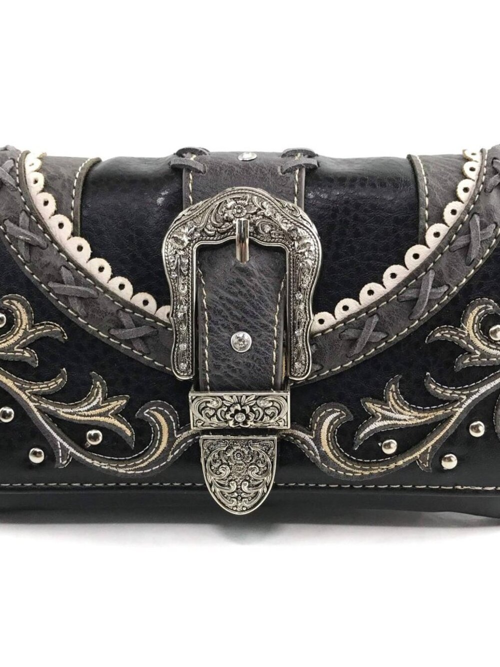 NWT Western Black Leather Buckle Crossbody Wallet